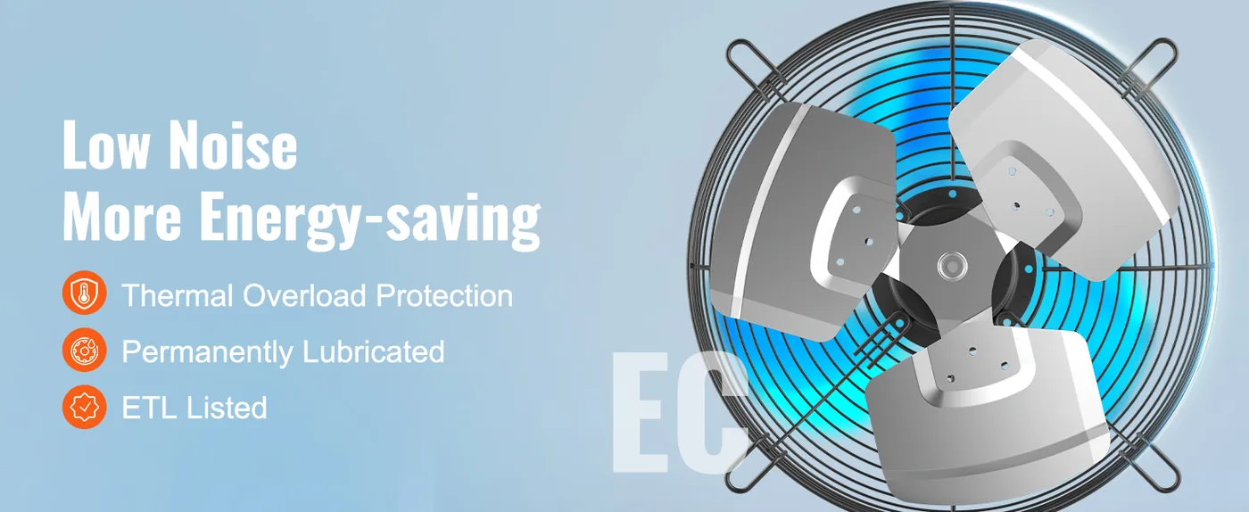 VEVOR Shutter Exhaust Fan 12 inch With Temperature Humidity Sealed Motor
