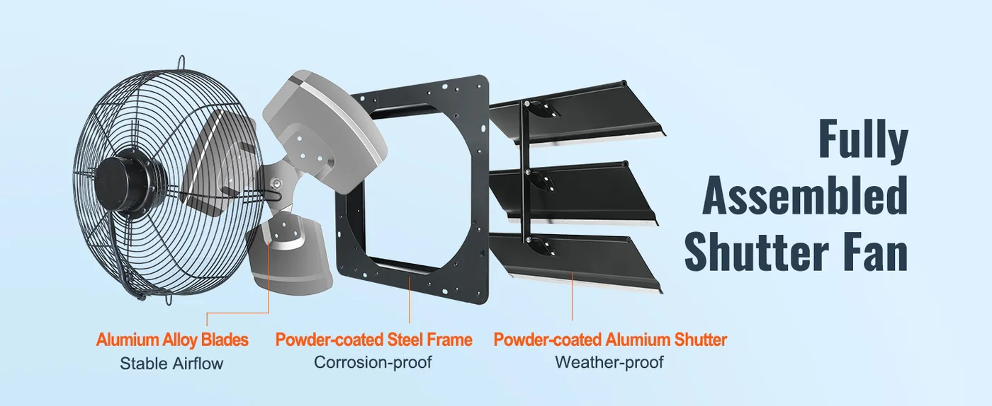 VEVOR Shutter Exhaust Fan 12 inch With Temperature Humidity Long-time Use