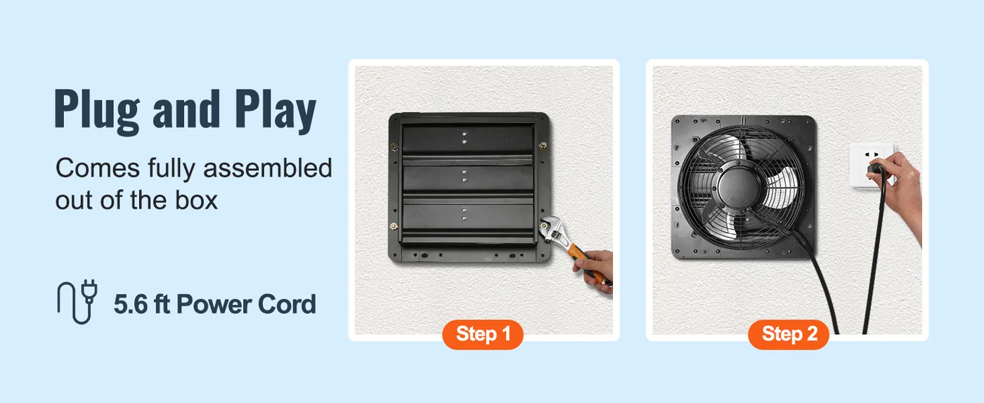 VEVOR Shutter Exhaust Fan 14 inch With Temperature Humidity No Assembly