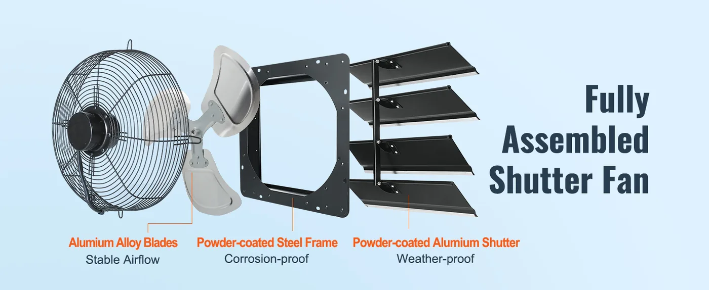 VEVOR Shutter Exhaust Fan 16 inch With Temperature Humidity Long-time Use