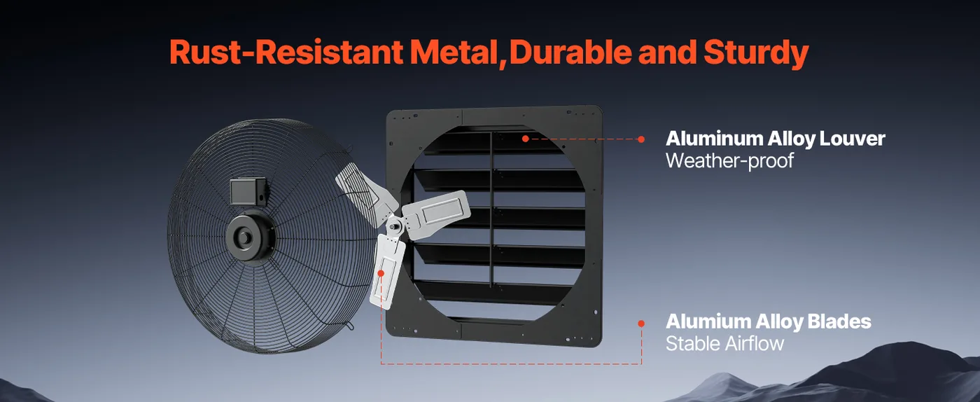 VEVOR 24 inch Shutter Exhaust Fan 2900 CFM Wall Mount Easy Adjustment