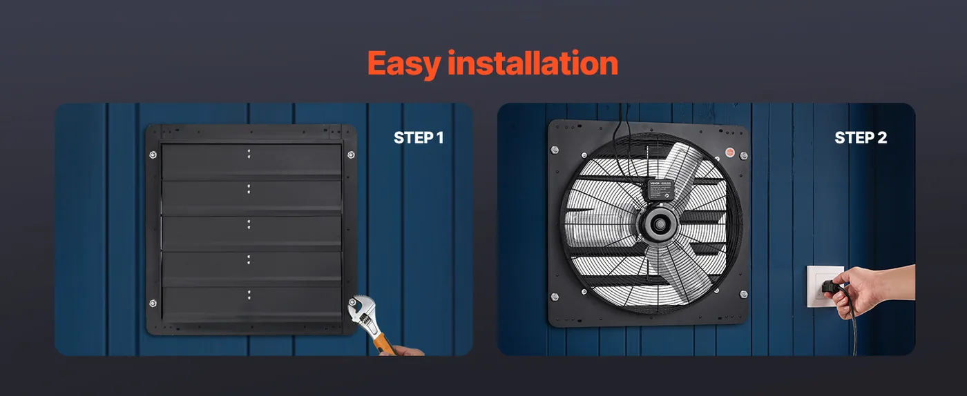 VEVOR 24 inch Shutter Exhaust Fan 2900 CFM Wall Mount Hassle-Free Installation