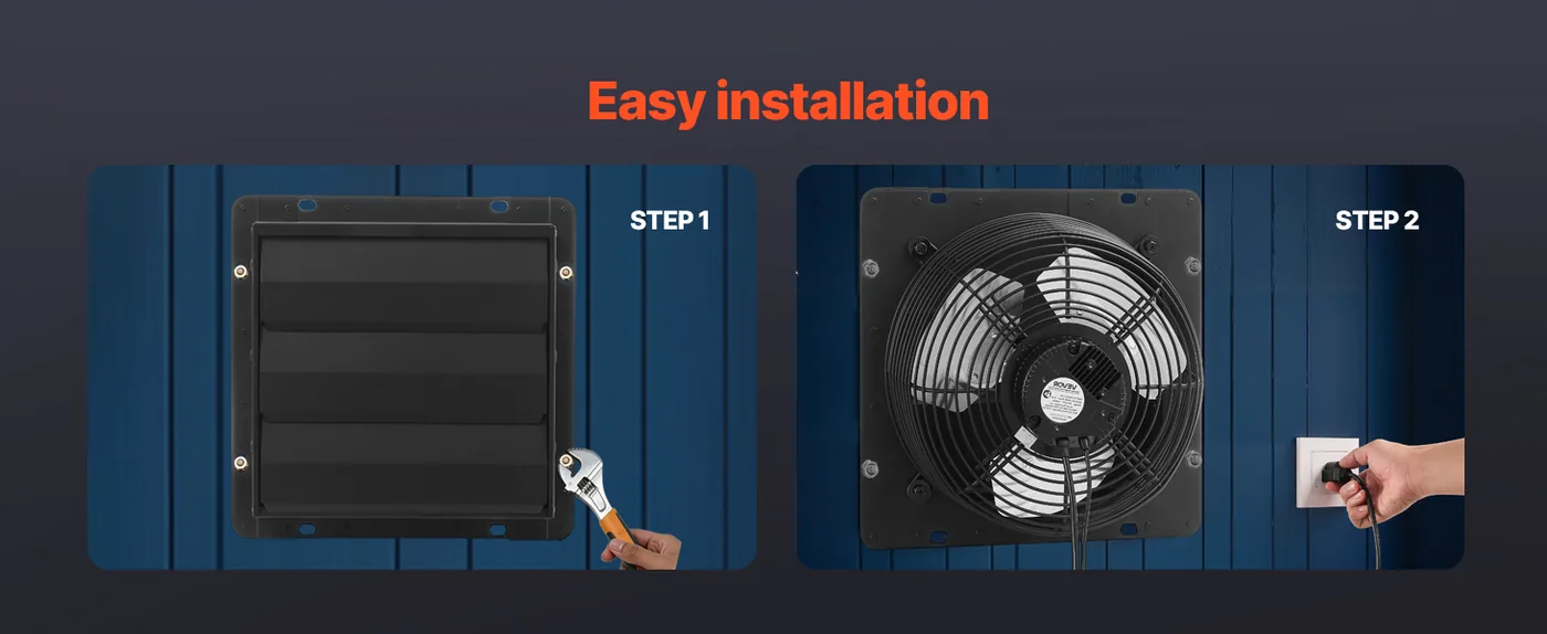 VEVOR 12 inch Shutter Exhaust Fan 1500 CFM Wall Mount Hassle-Free Installation