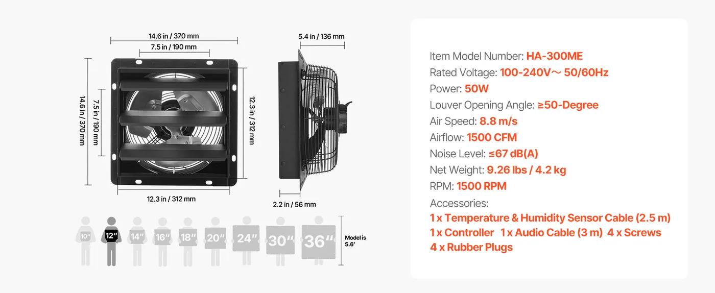 VEVOR 12 inch shutter exhaust fan overview
