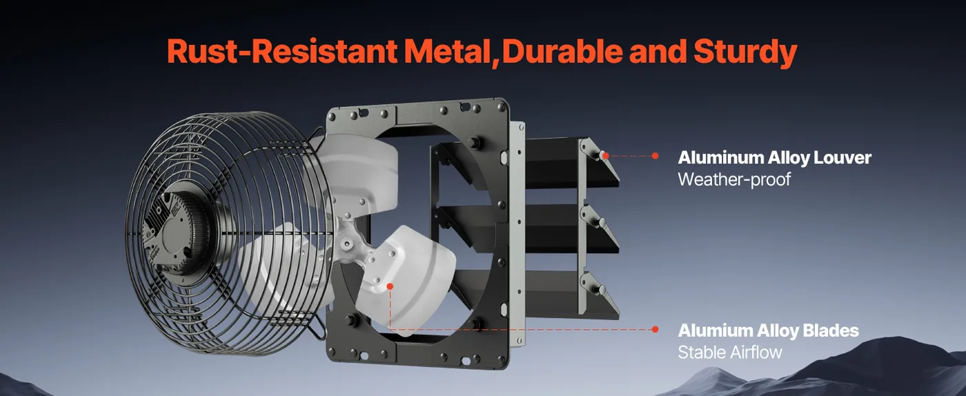 VEVOR 10 inch Shutter Exhaust Fan 1000 CFM Wall Mount Easy Adjustment