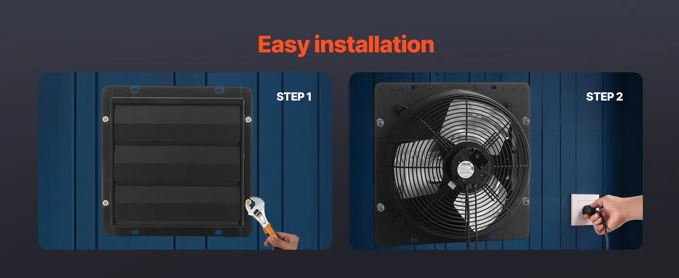 VEVOR 10 inch Shutter Exhaust Fan 1000 CFM Wall Mount Hassle-Free Installation