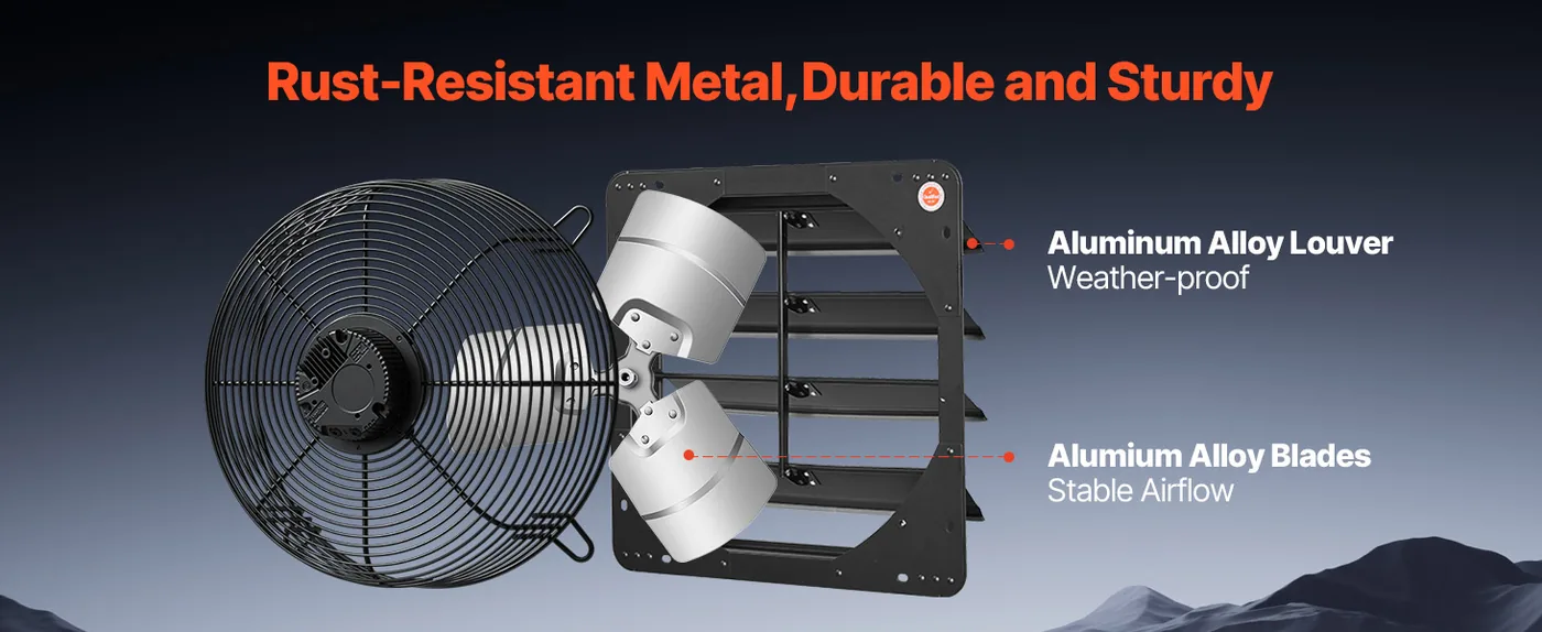 VEVOR 14 inch Shutter Exhaust Fan 2000 CFM Wall Mount Easy Adjustment