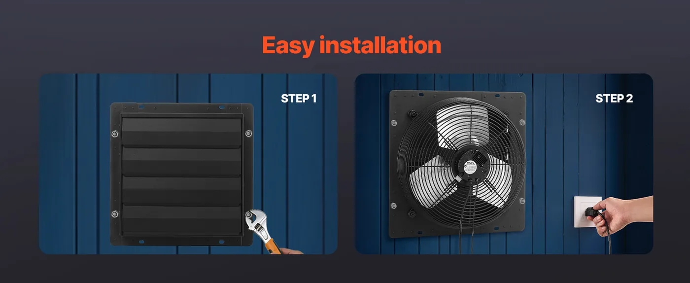 VEVOR 14 inch Shutter Exhaust Fan 2000 CFM Wall Mount Hassle-Free Installation
