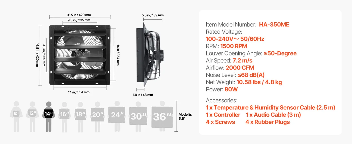 VEVOR 14 inch shutter exhaust fan overview