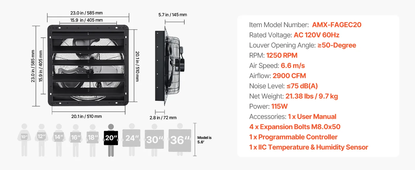 VEVOR 20 inch shutter exhaust fan overview