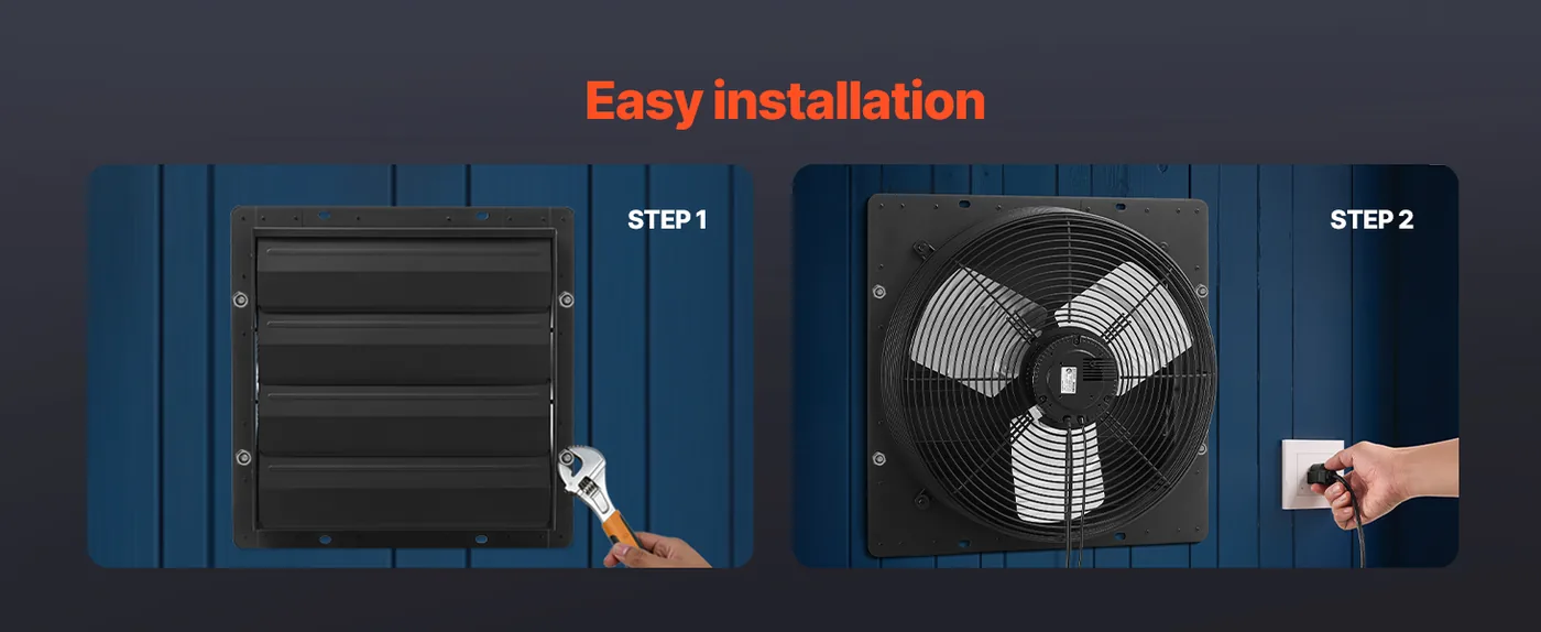 VEVOR 16 inch Shutter Exhaust Fan 2900 CFM Wall Mount Hassle-Free Installation