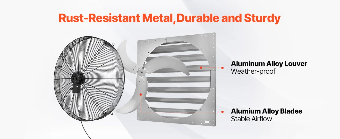 VEVOR 36 inch Shutter Exhaust Fan 9761 CFM Wall Mount Reliable Durability