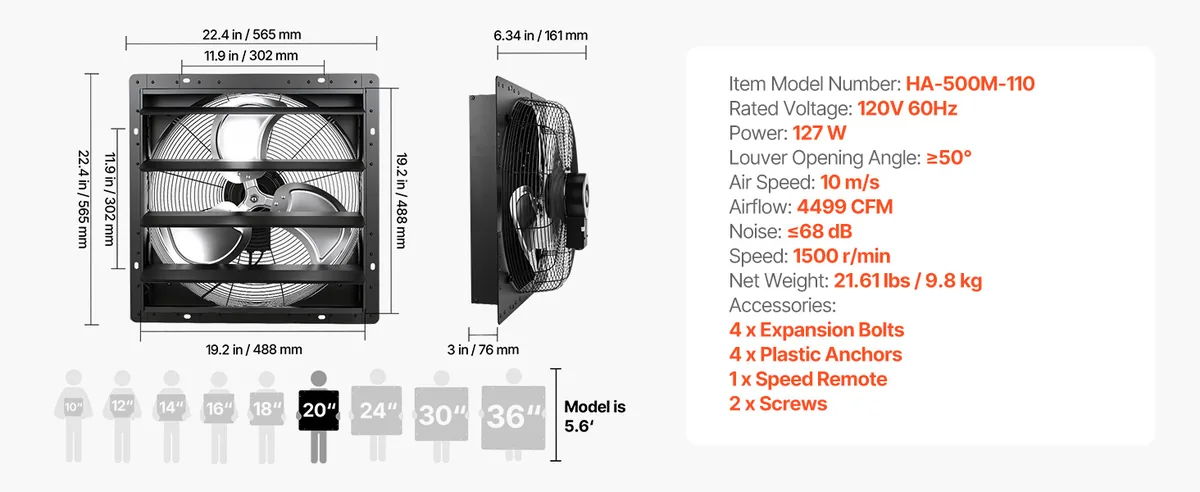 VEVOR 20 inch shutter exhaust fan installation guide