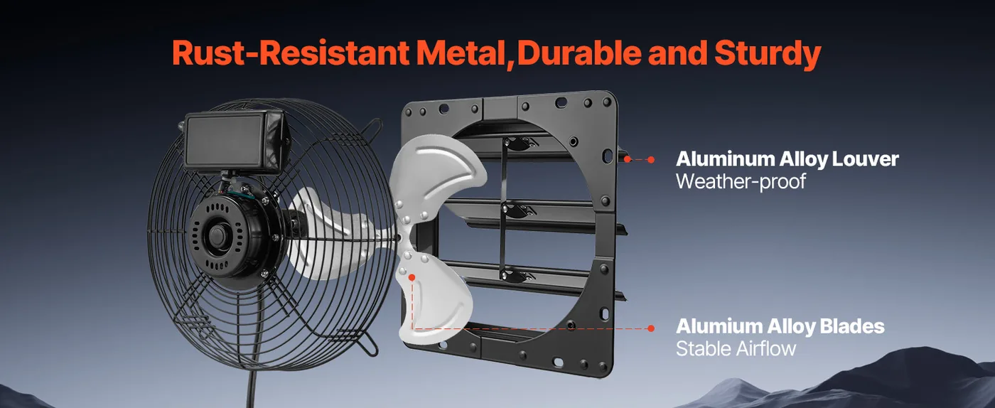 VEVOR 10 inch Shutter Exhaust Fan 900 CFM Variable Speed Reliable Durability