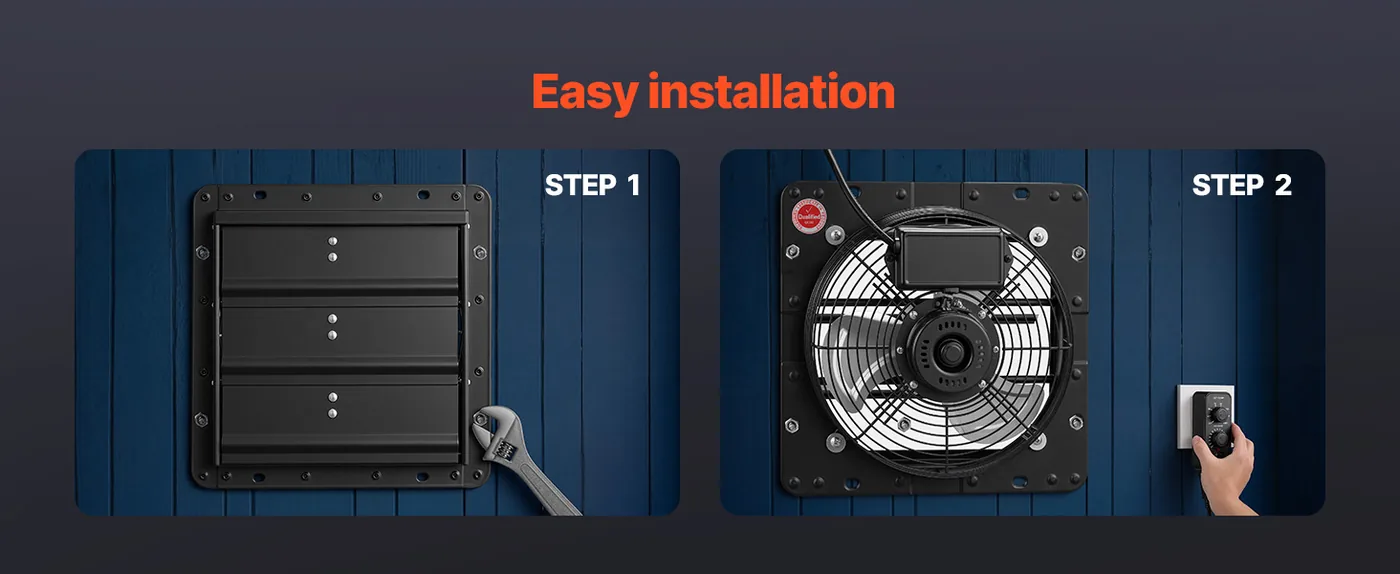 VEVOR 10 inch Shutter Exhaust Fan 900 CFM Variable Speed Hassle-Free Installation