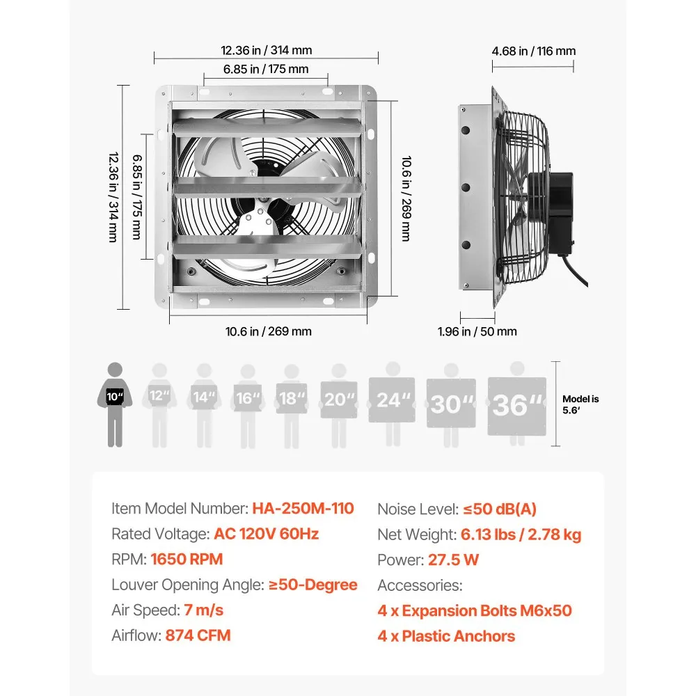 shutter exhaust fan package contents and mounting hardware