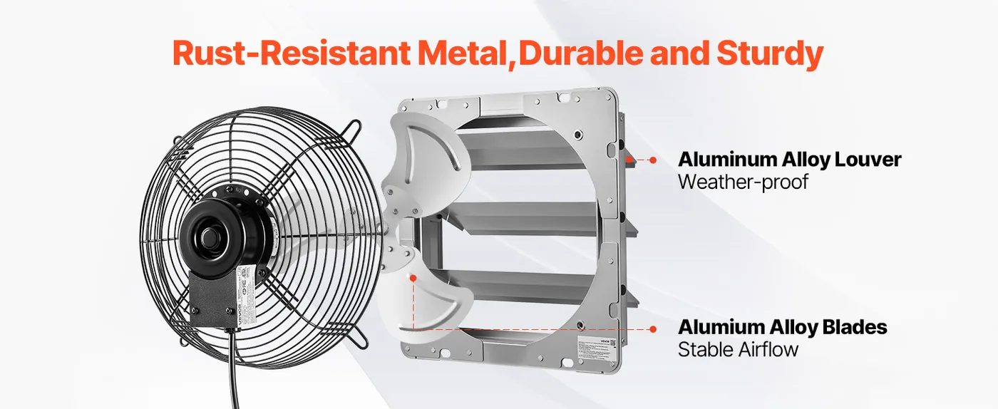 VEVOR 10 inch Shutter Exhaust Fan 874 CFM Wall Mount Long-Lasting Durability