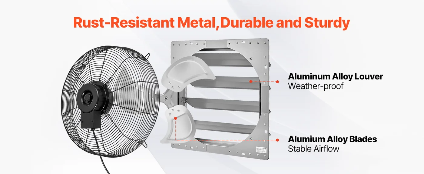 VEVOR 18 inch Shutter Exhaust Fan 3051 CFM Wall Mount Reliable Durability