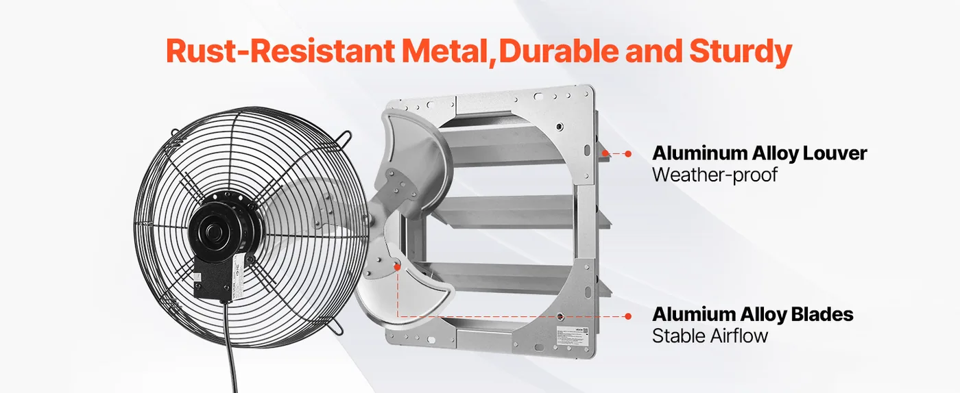 VEVOR 12 inch Shutter Exhaust Fan 1347 CFM Wall Mount Long-Lasting Durability