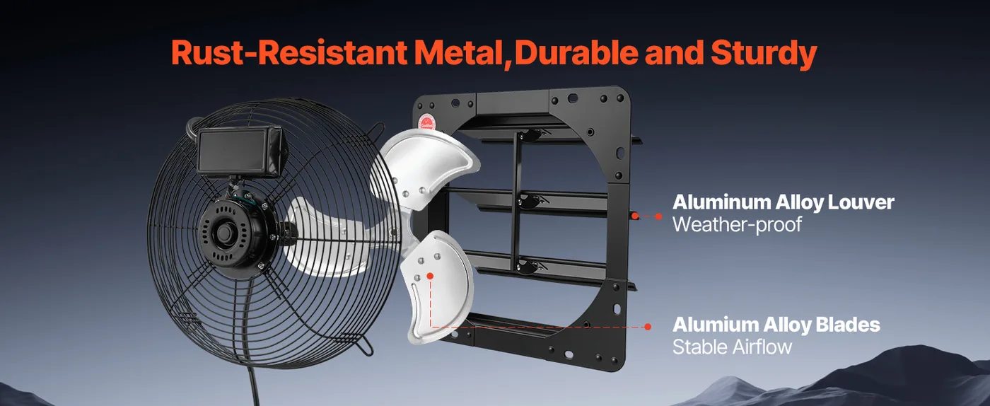 VEVOR 12 inch Shutter Exhaust Fan 1100 CFM Variable Speed Reliable Durability