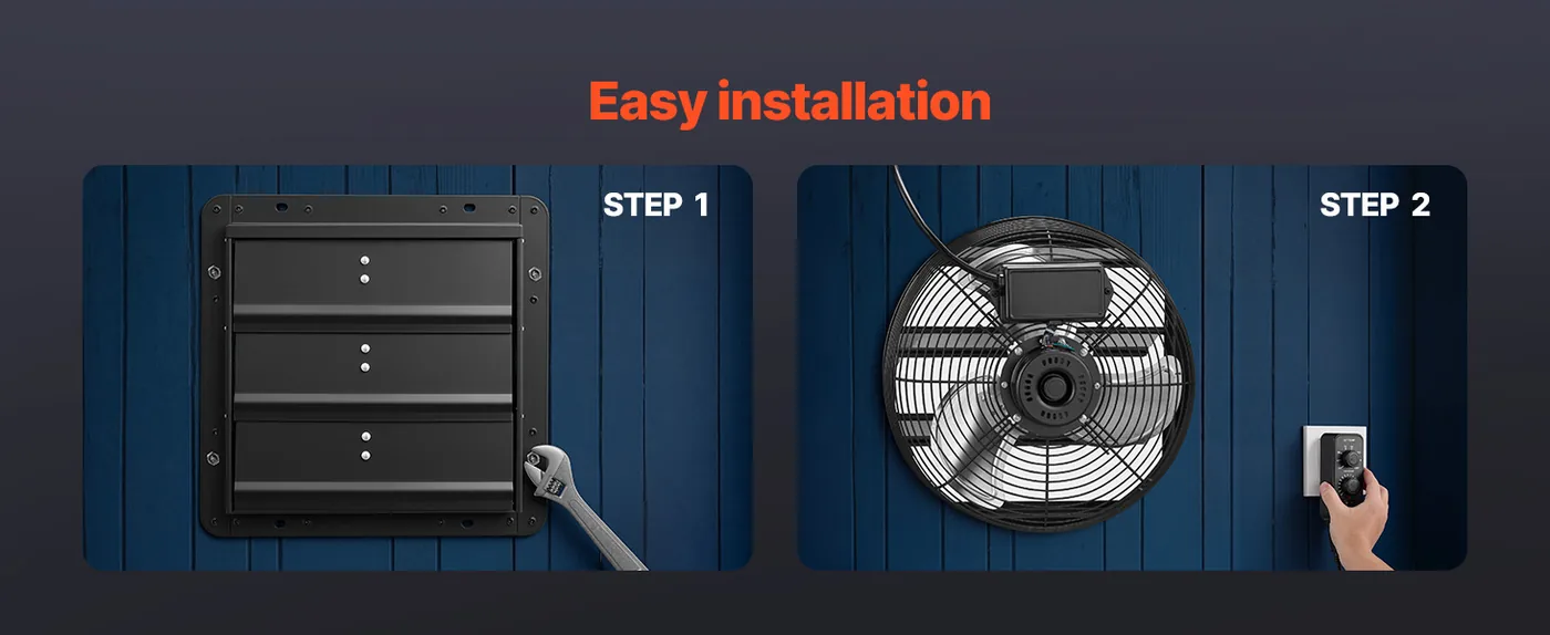 VEVOR 12 inch Shutter Exhaust Fan 1100 CFM Variable Speed Hassle-Free Installation