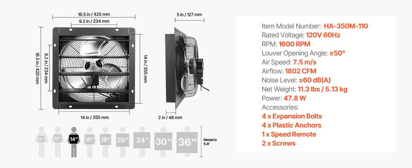 VEVOR 14 inch shutter exhaust fan installation guide