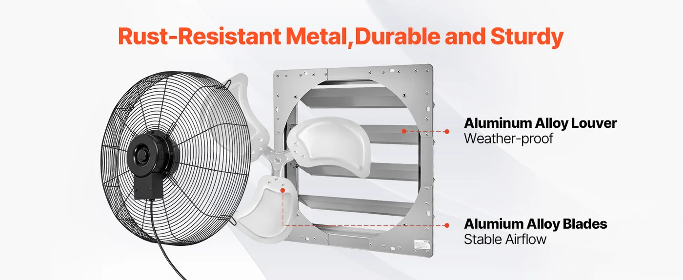 VEVOR 20 inch Shutter Exhaust Fan 4499 CFM Wall Mount Reliable Durability