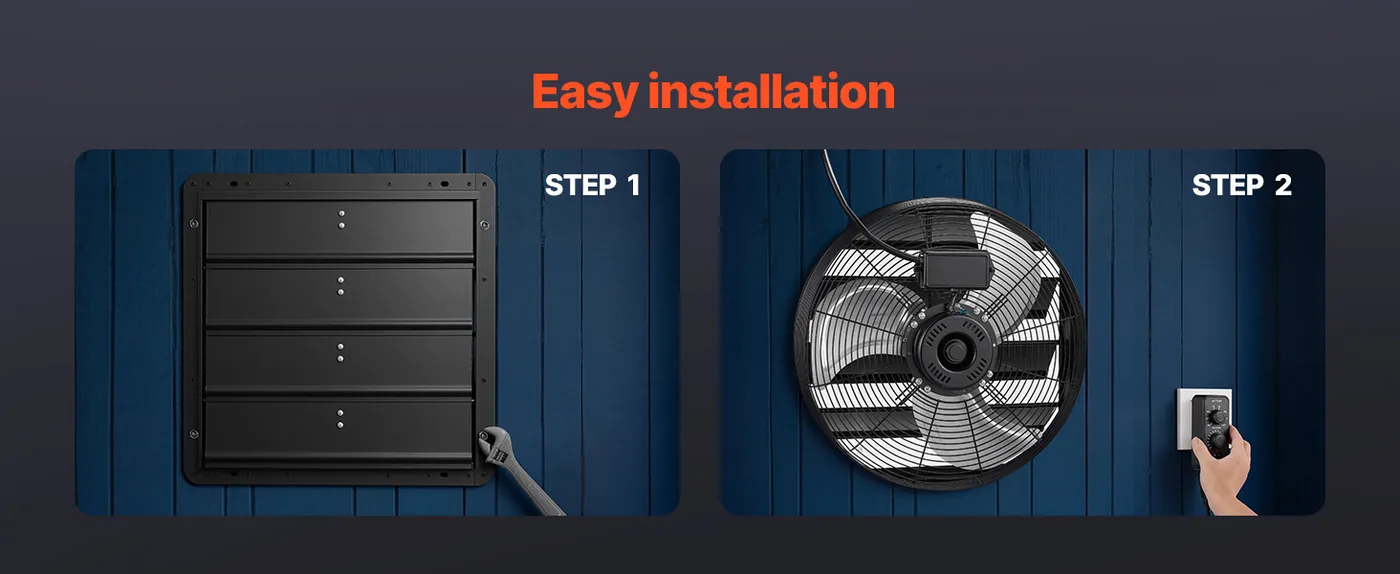 VEVOR 18 inch Shutter Exhaust Fan 2200 CFM Variable Speed Hassle-Free Installation