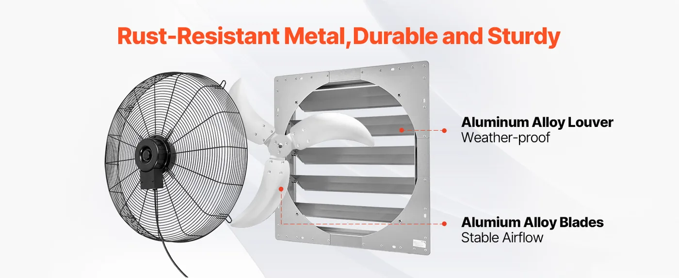 VEVOR 24 inch Shutter Exhaust Fan 7030 CFM Wall Mount Reliable Durability