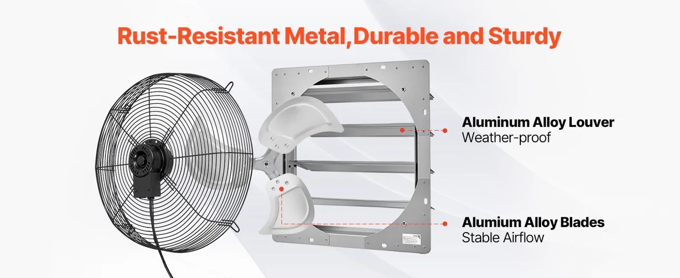 VEVOR 16 inch Shutter Exhaust Fan 2438 CFM Wall Mount Reliable Durability