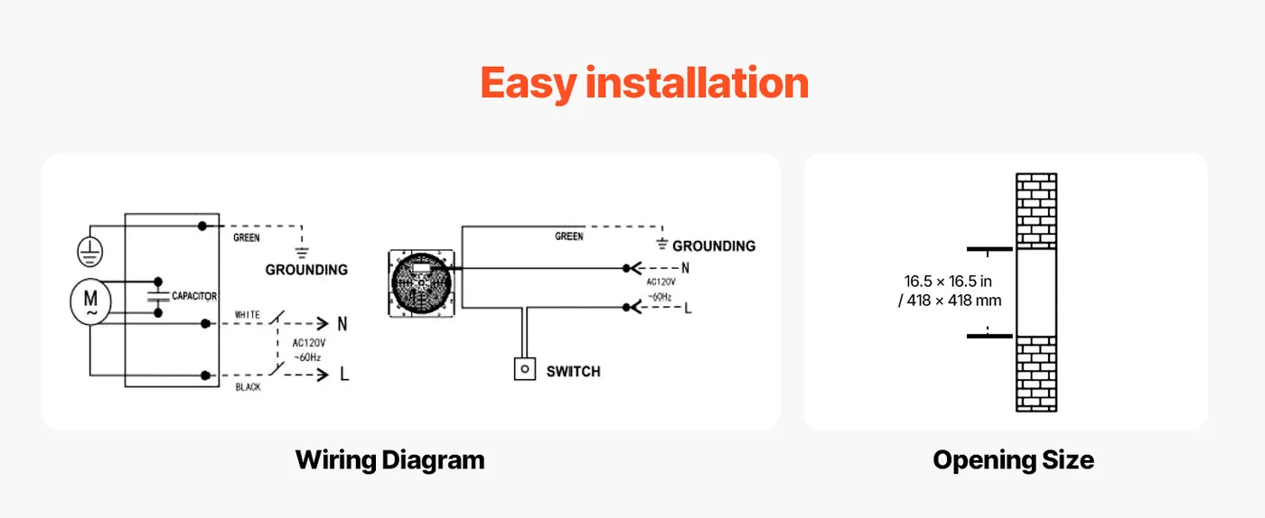 VEVOR 16 inch Shutter Exhaust Fan 2438 CFM Wall Mount Hassle-Free Installation