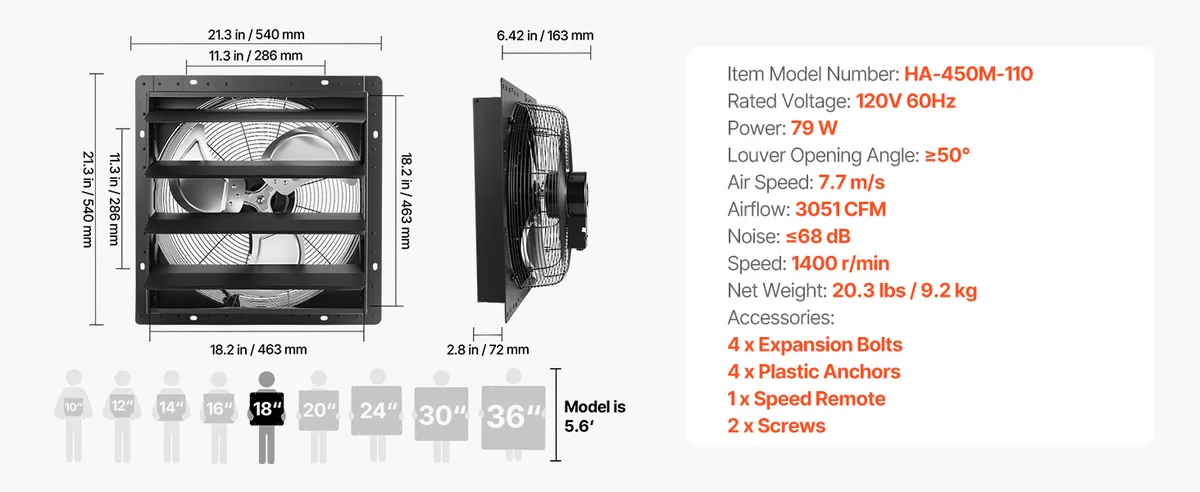 VEVOR 18 inch shutter exhaust fan installation guide