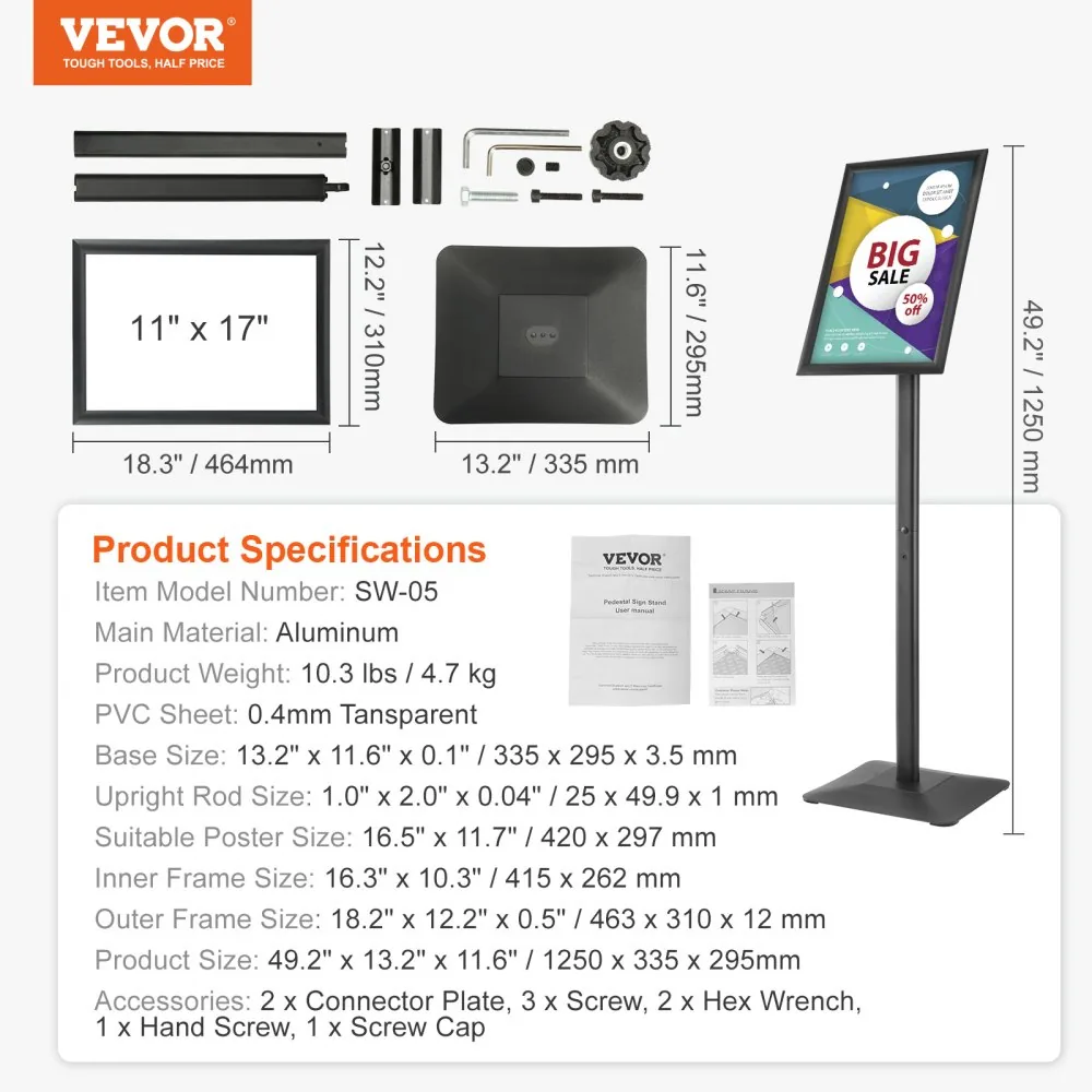 VEVOR sign holder package contents