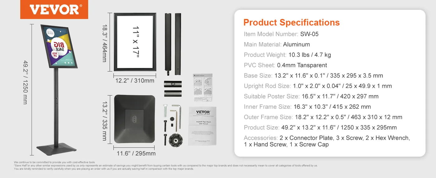 VEVOR metal base pedestal sign holder overview
