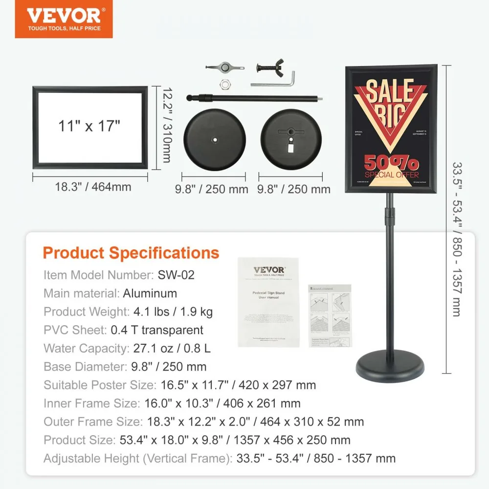 VEVOR sign holder package contents