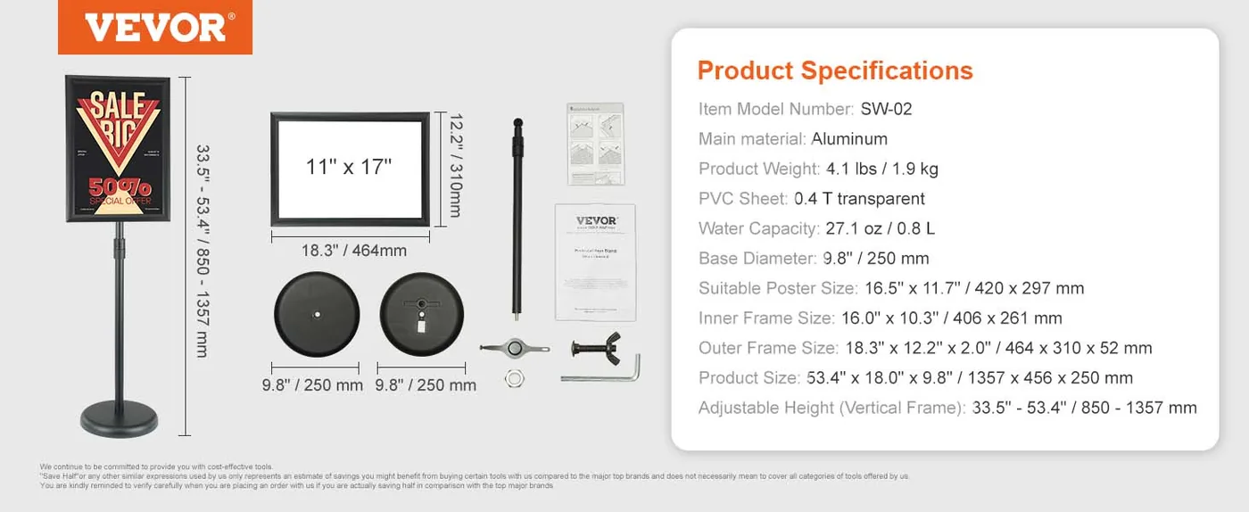VEVOR pedestal sign holder overview