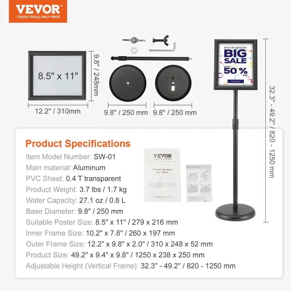 VEVOR sign holder package contents
