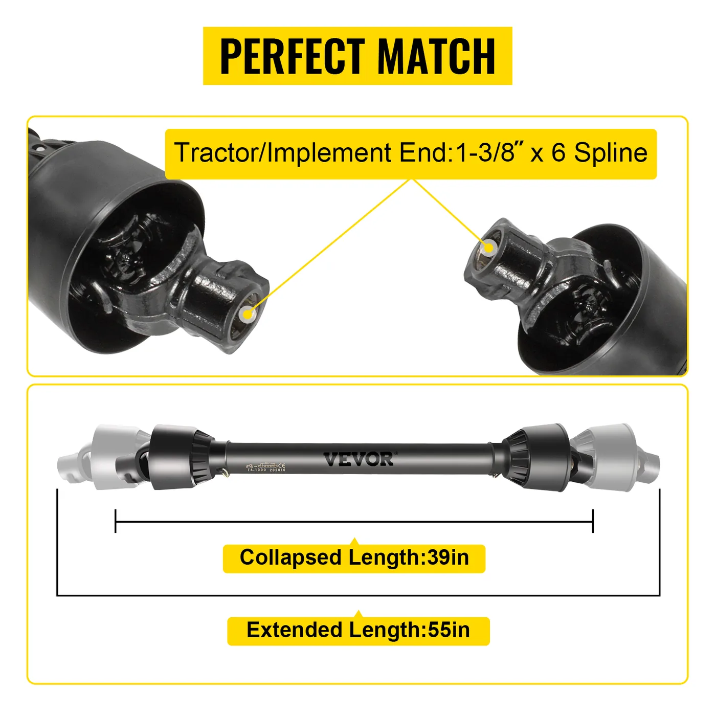 VEVOR PTO Shaft 1 3/8" PTO Drive Shaft Black 55" / 1400 mm feature 3
