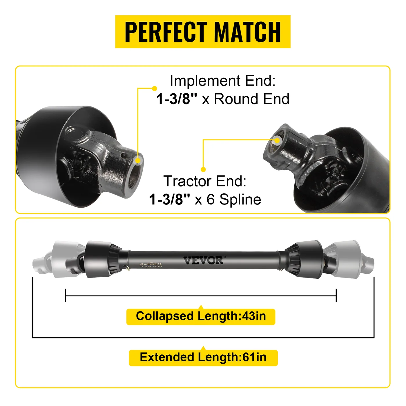 VEVOR PTO Shaft Black 61" / 1550mm feature 3