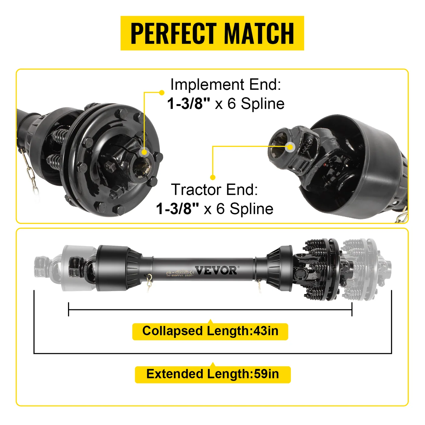 VEVOR PTO Shaft Black 59" / 1500 mm feature 3