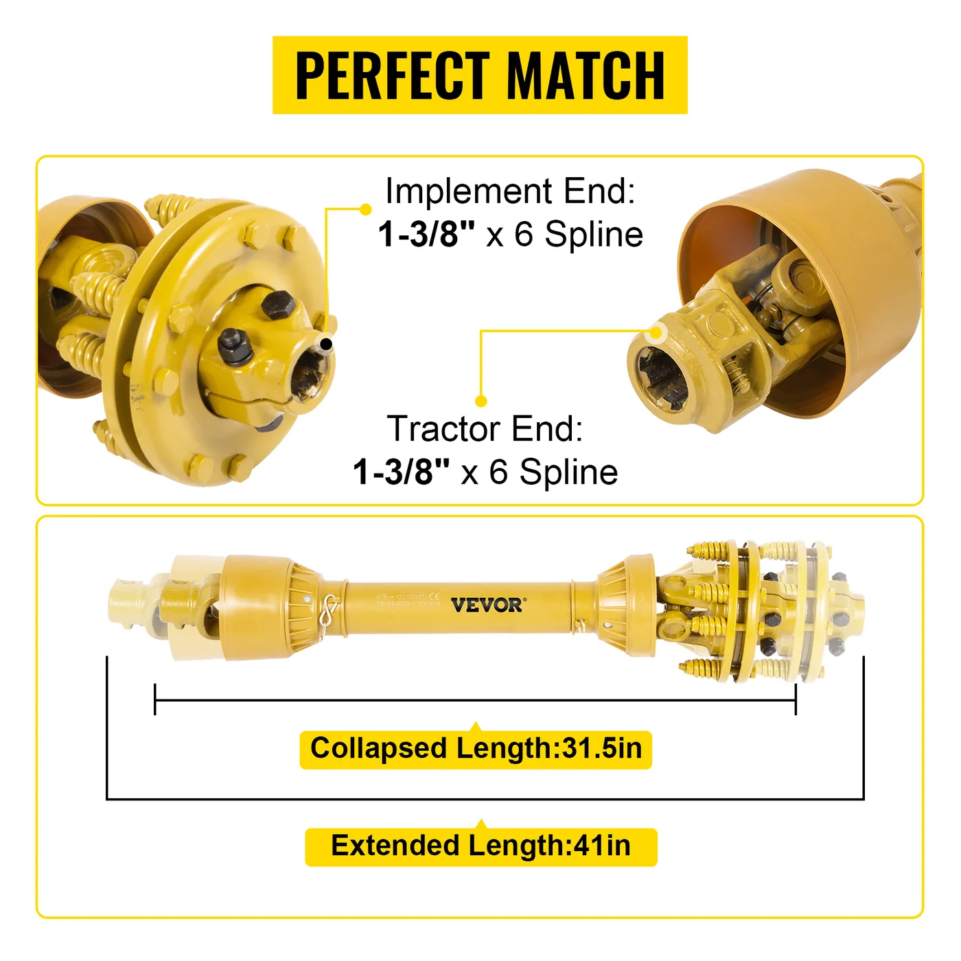 VEVOR PTO Shaft Yellow 41" / 1050 mm feature 3