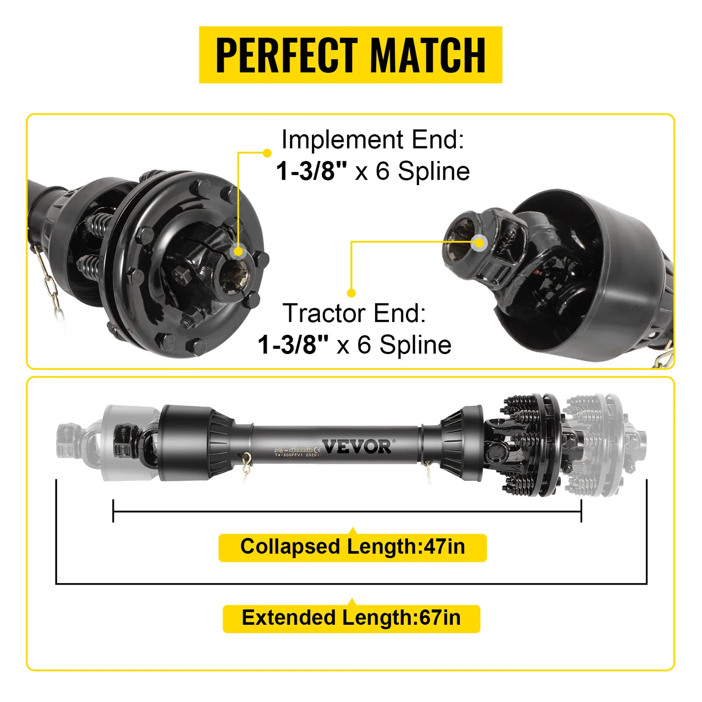 VEVOR PTO Shaft Black 1200 mm feature 3