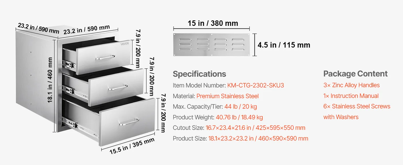 VEVOR Outdoor Kitchen Drawers 18.11"W x 23.23"D x 23.23"H feature 1