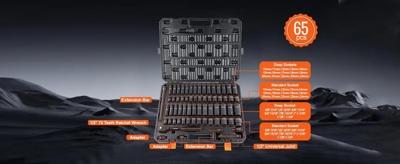 VEVOR 1/2 drive socket set complete size range