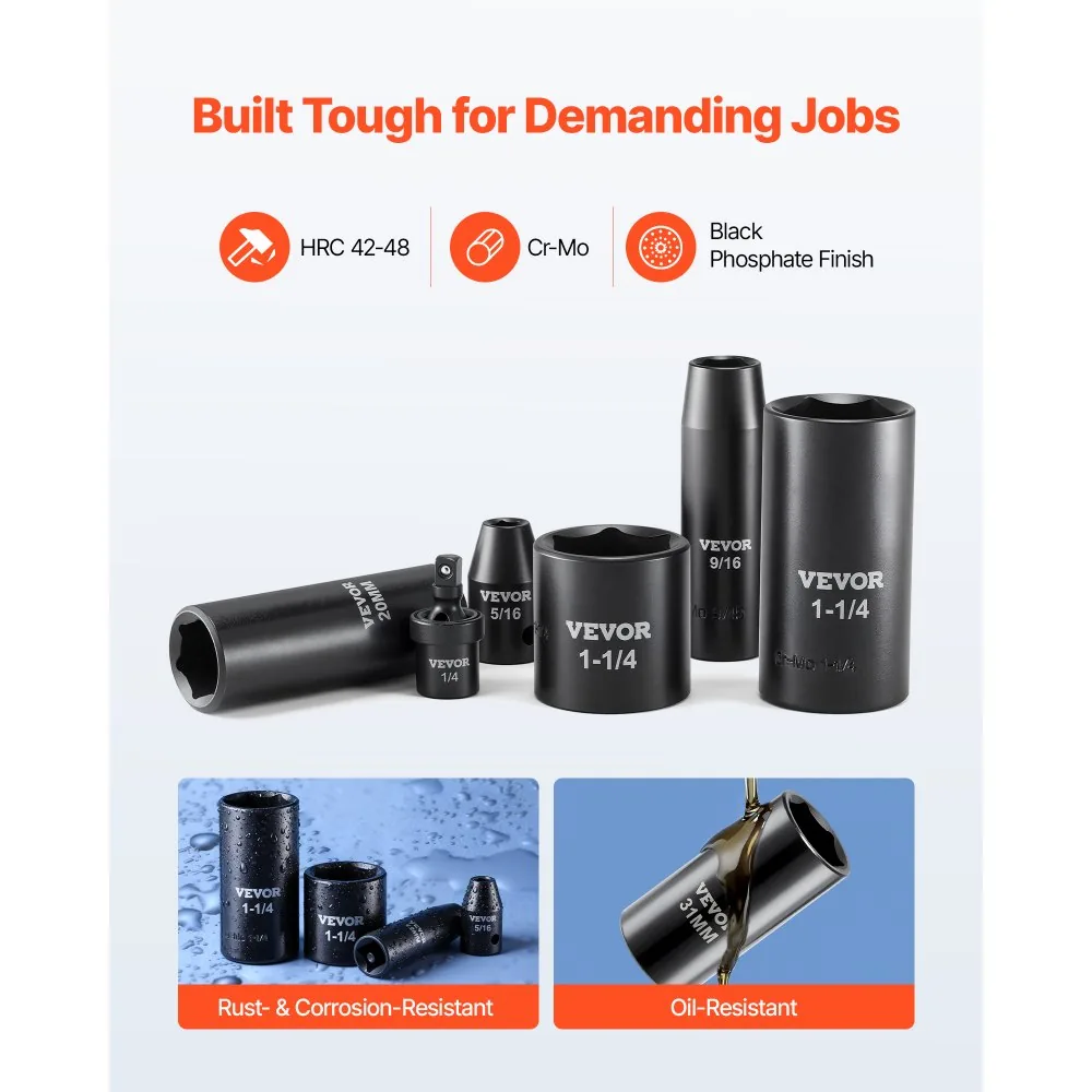 VEVOR impact socket set on garage workbench