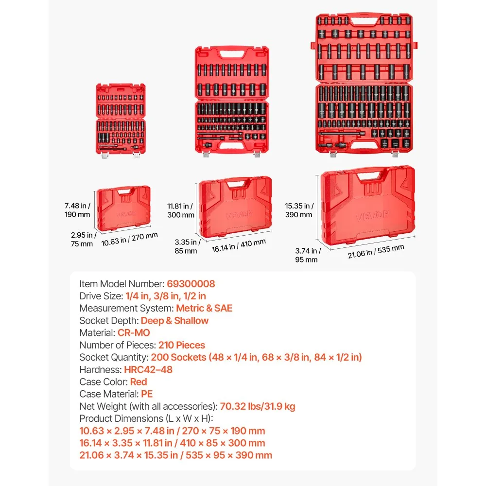 VEVOR impact socket set carrying case contents