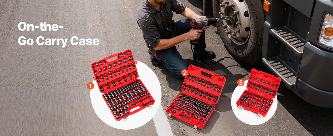 VEVOR 210 Piece Impact Socket Set 1/4 3/8 & 1/2 in Drive Easy to Store & Carry