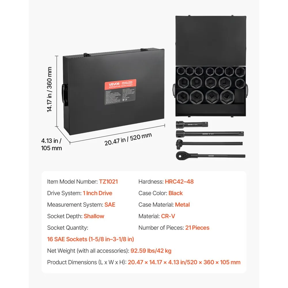 VEVOR impact socket set carrying case contents