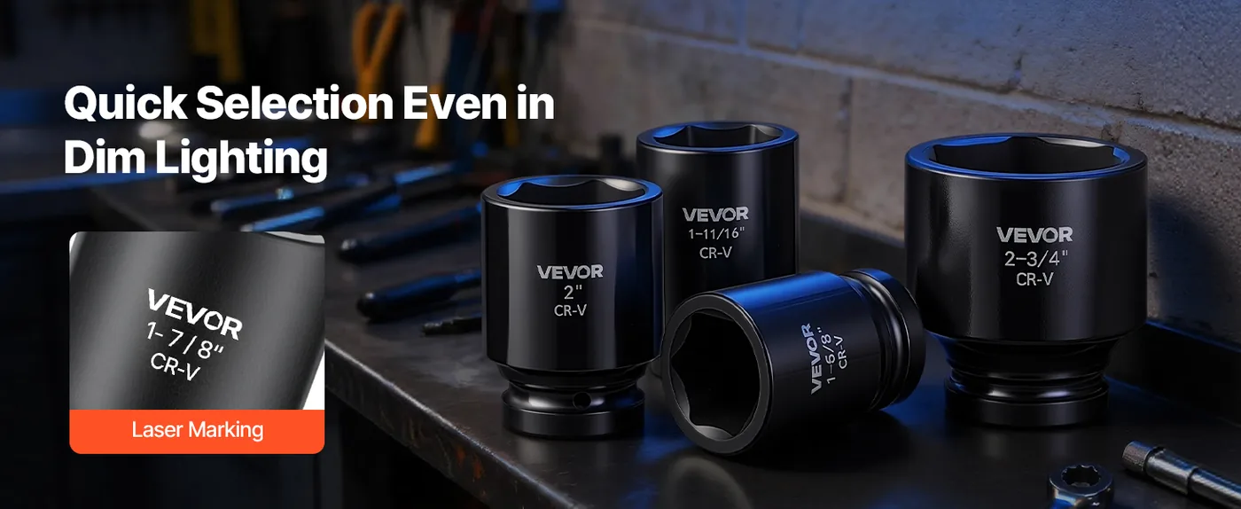 VEVOR 21 Piece 1 in Drive Impact Socket Set Shallow Quick Identification