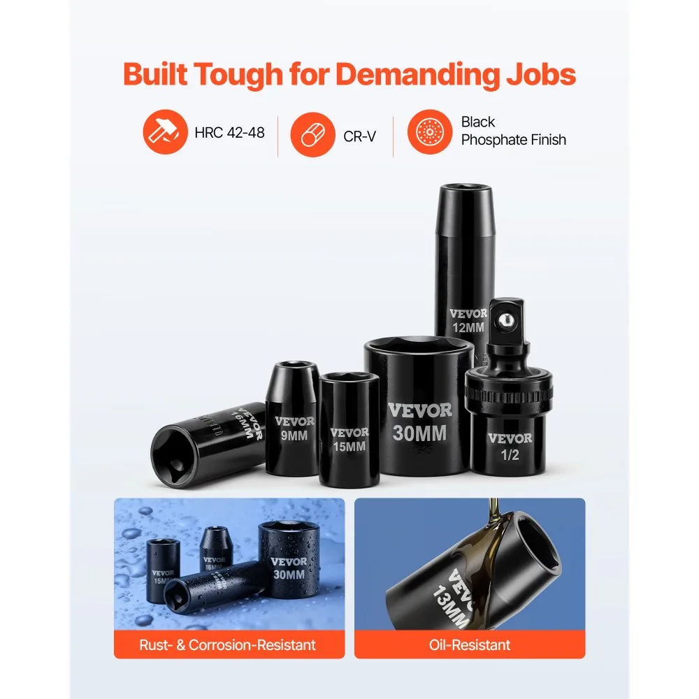 VEVOR impact socket set on garage workbench
